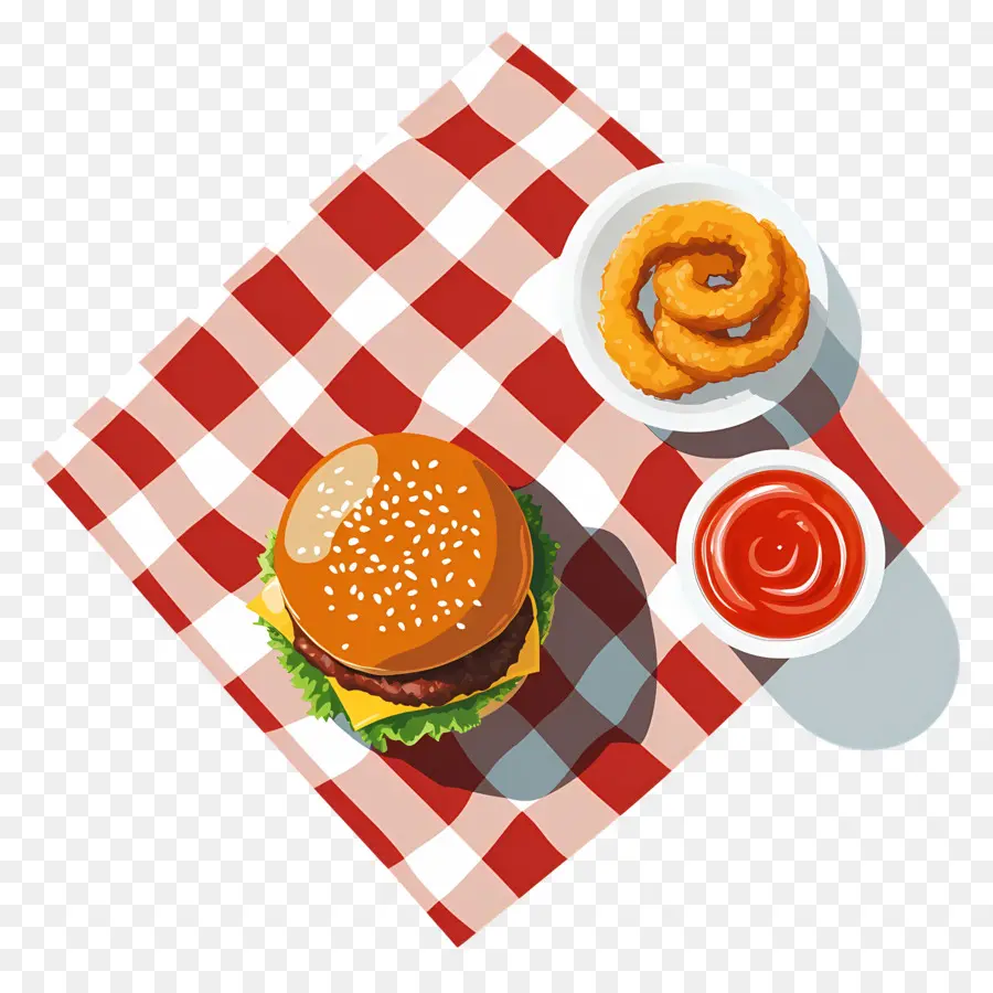 Burger Américain，Burger Et Rondelles D'oignon PNG