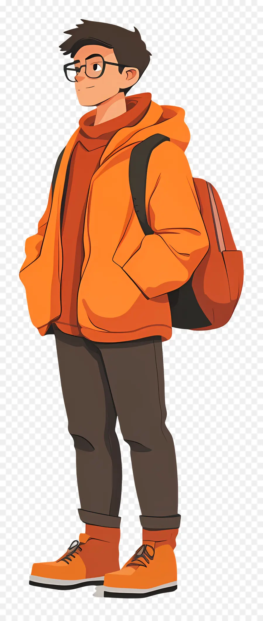 Étudiant Animé，Garçon En Orange PNG