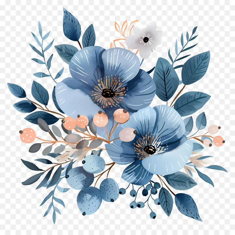 Bouquet Bleu，Fleurs Violettes PNG