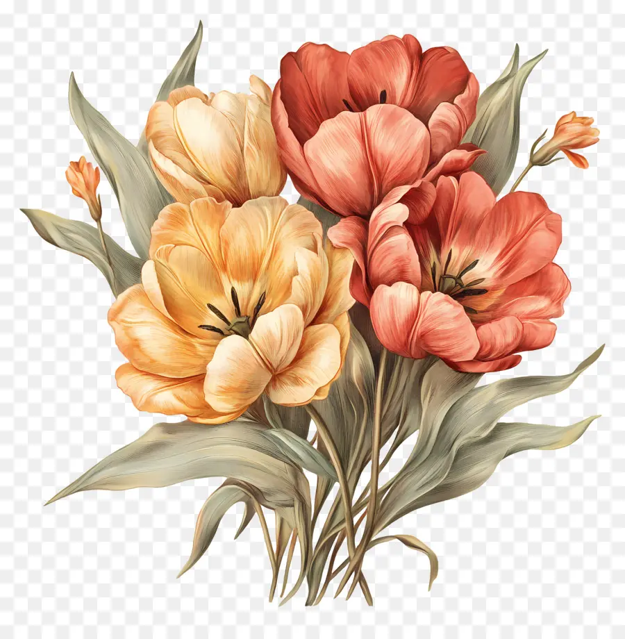 Bouquet De Tulipes，Fleurs Rouges PNG