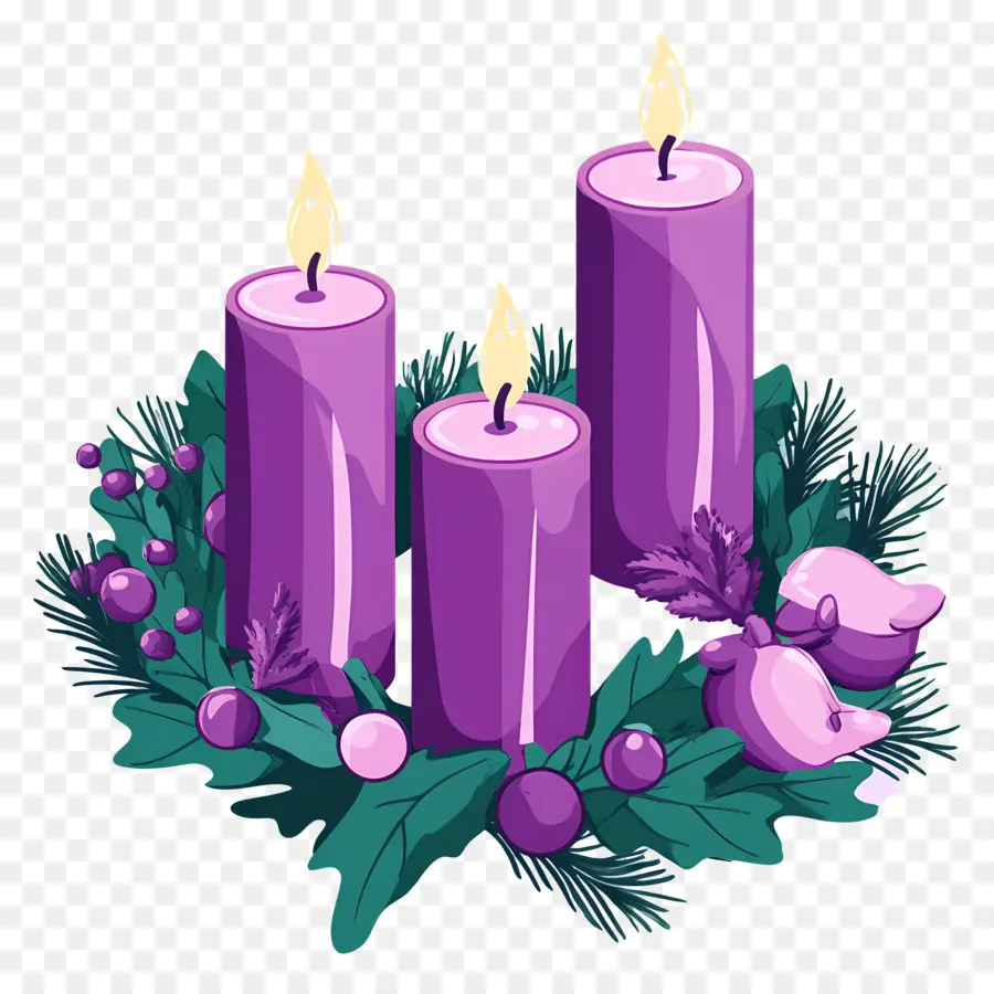 Couronne De L'avent，Bougies Violettes PNG