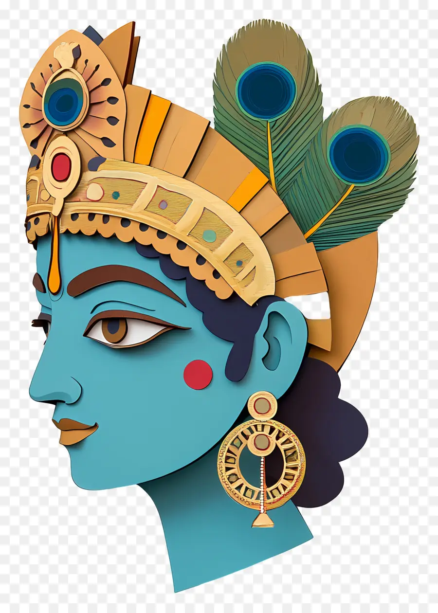 Bébé Krishna，Visage Bleu Avec Plumes De Paon PNG