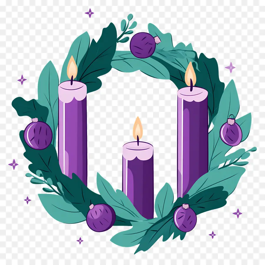 Couronne De L'avent，Bougies Violettes PNG