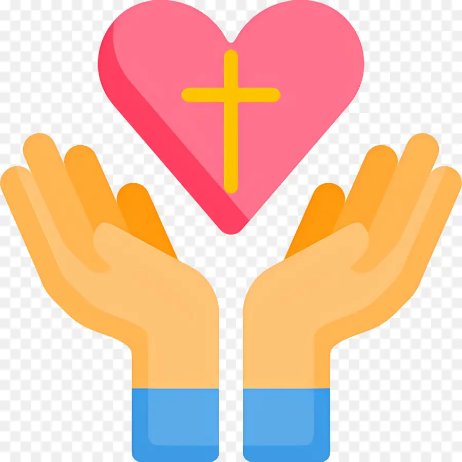 Mains En Prière，Coeur Avec Croix Et Mains PNG