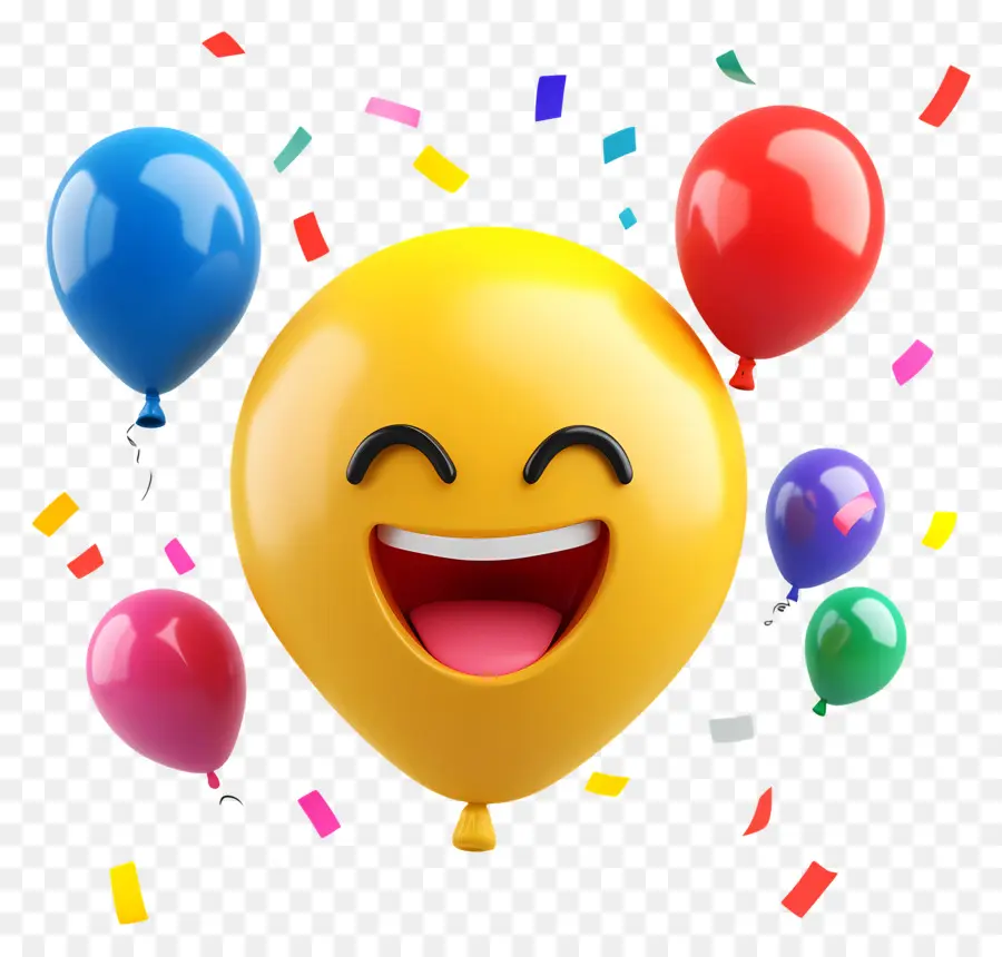 Anniversaire Emoji，Visage Souriant Avec Des Ballons PNG