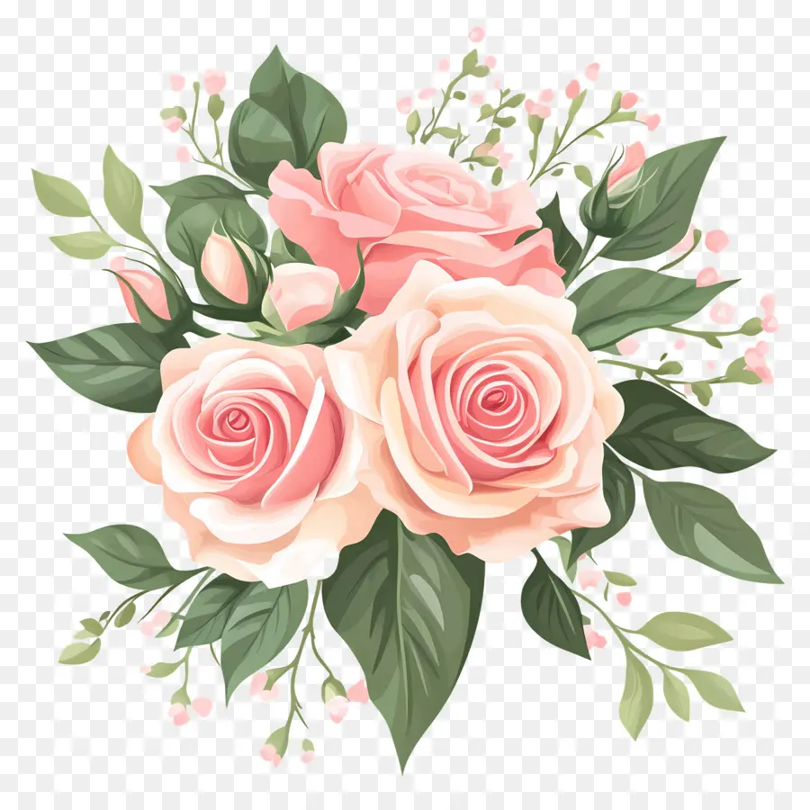 Bouquet De Fleurs Roses，Fleurs Aquarelles PNG