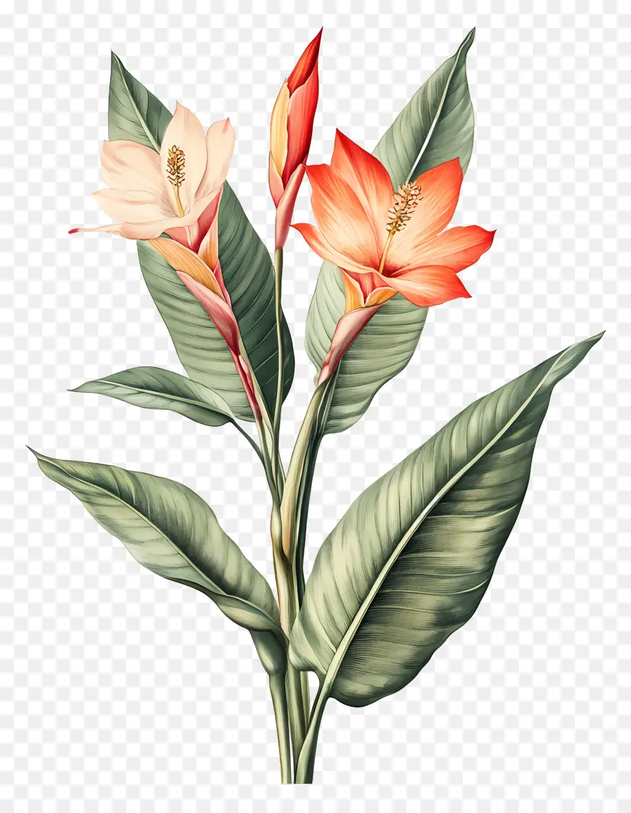 Fleur Tropicale，Fleur Rose Et Blanche PNG