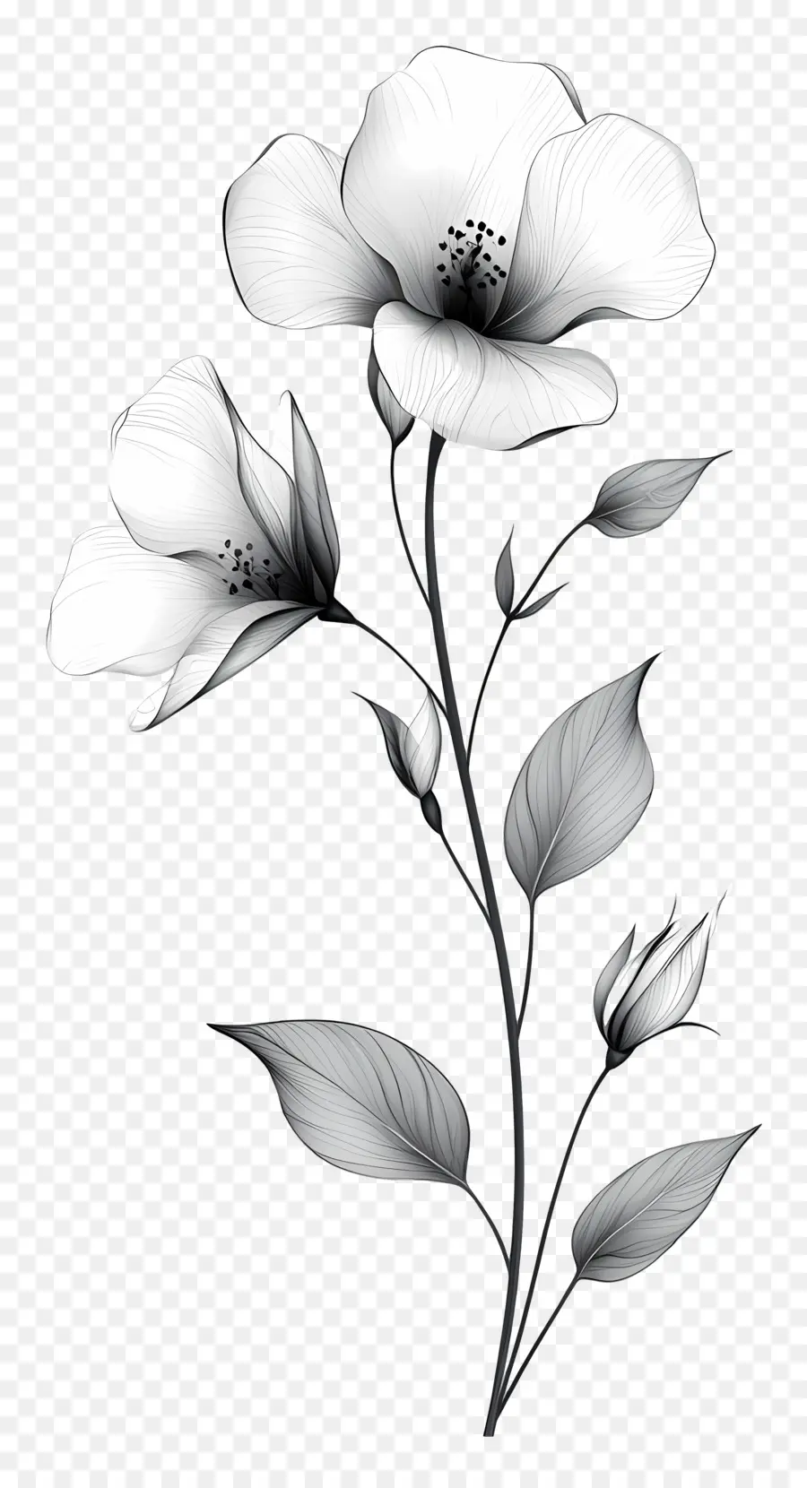 Fleur De Ligne，Fleurs Noires Et Blanches PNG