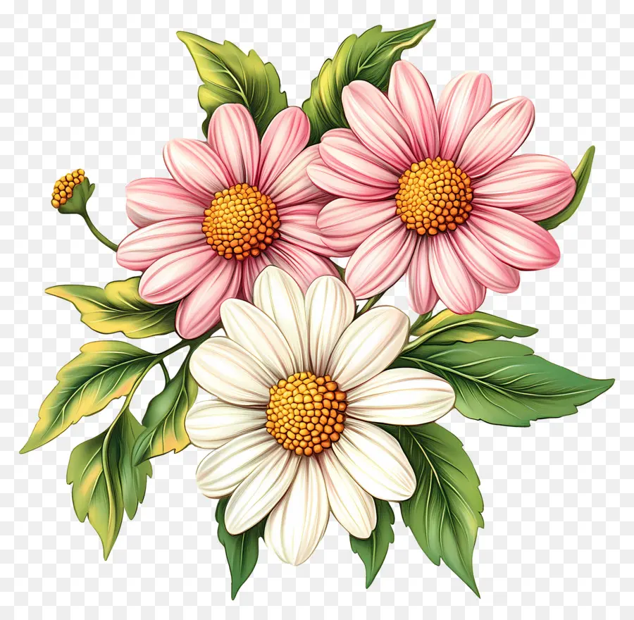 Bouquet De Marguerites，Fleurs Roses PNG