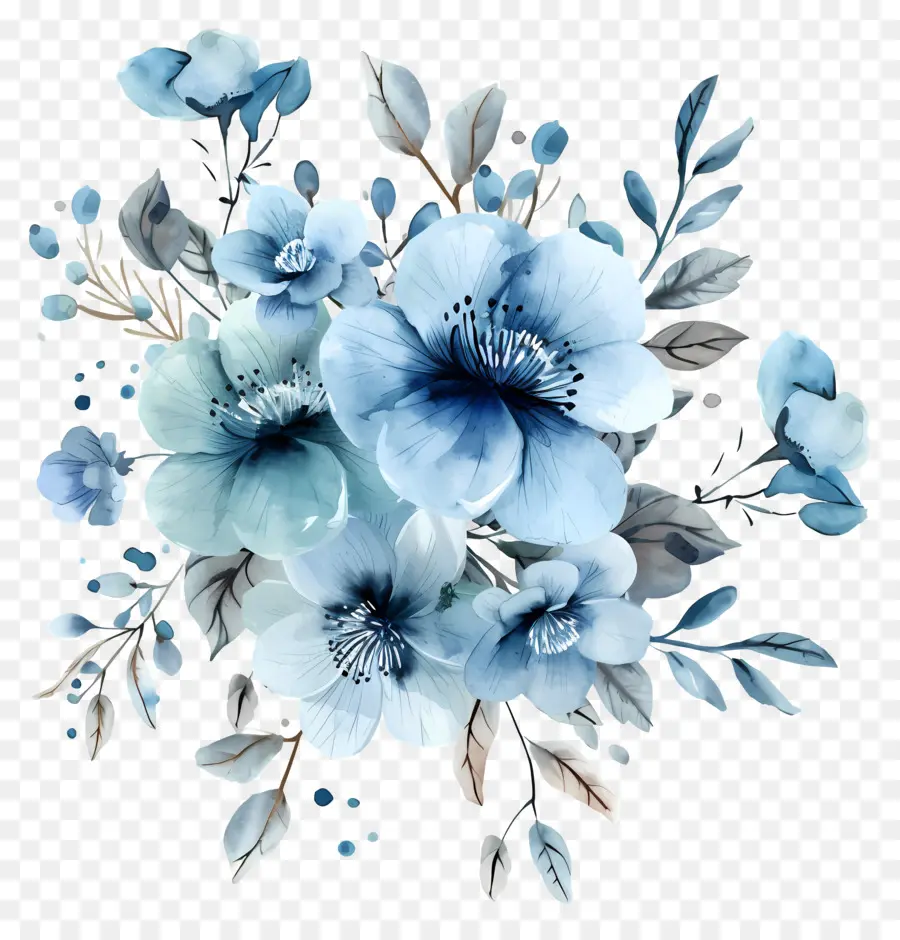 Fleurs Bleues Aquarelles，Composition Florale PNG