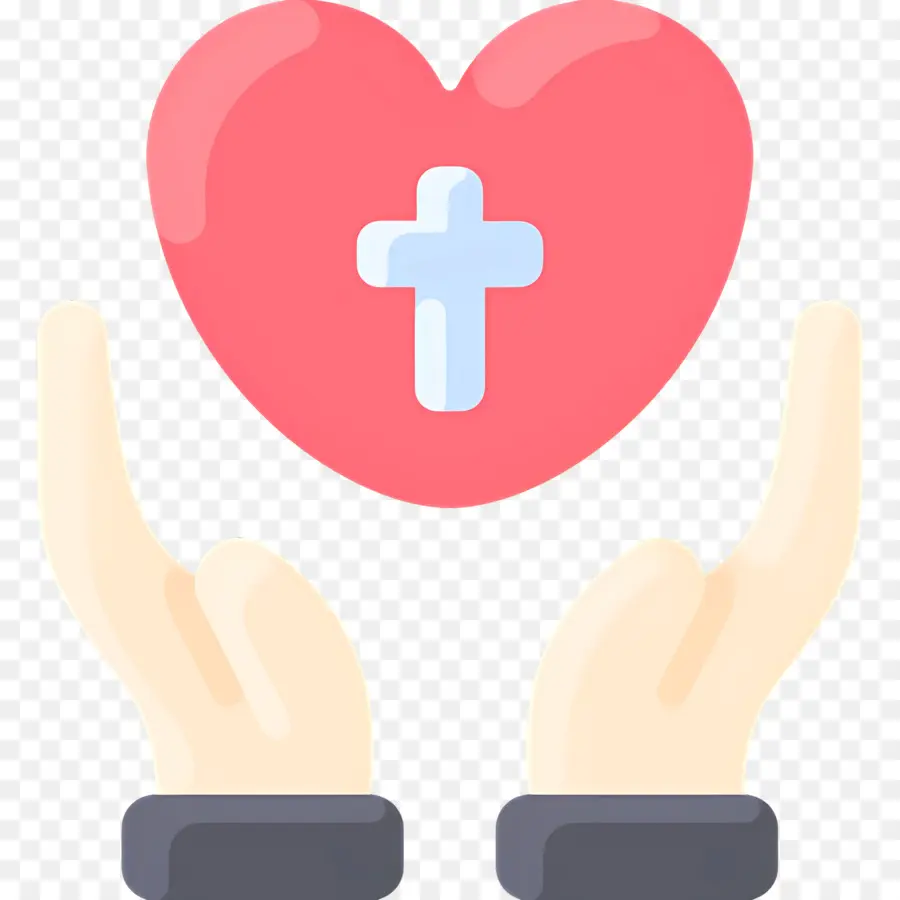 Mains En Prière，Coeur Avec Croix Et Mains PNG