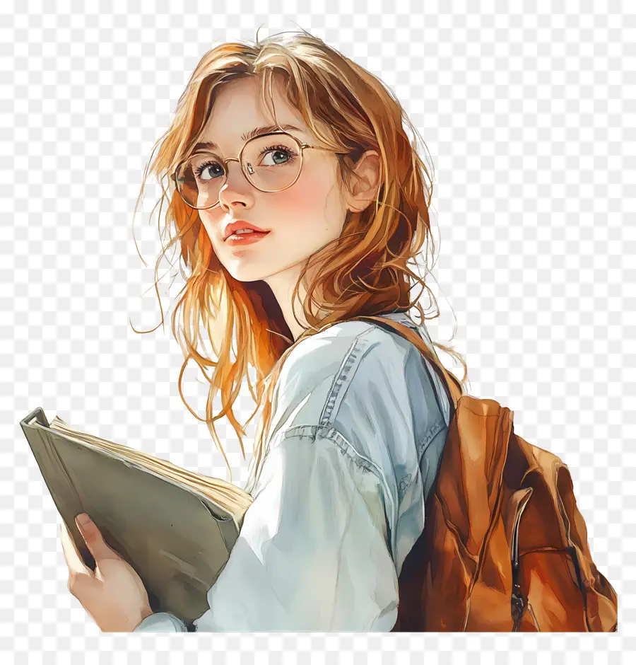 Fille étudiante，Fille Avec Des Lunettes PNG