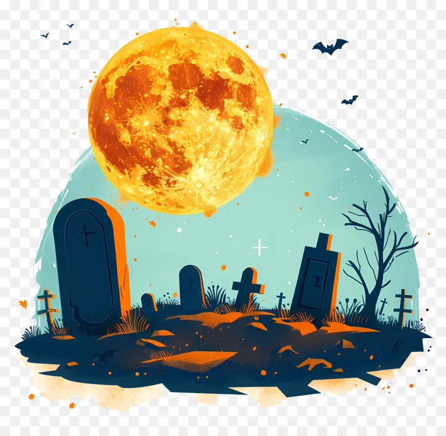 Pleine Lune D'halloween，Cimetière PNG