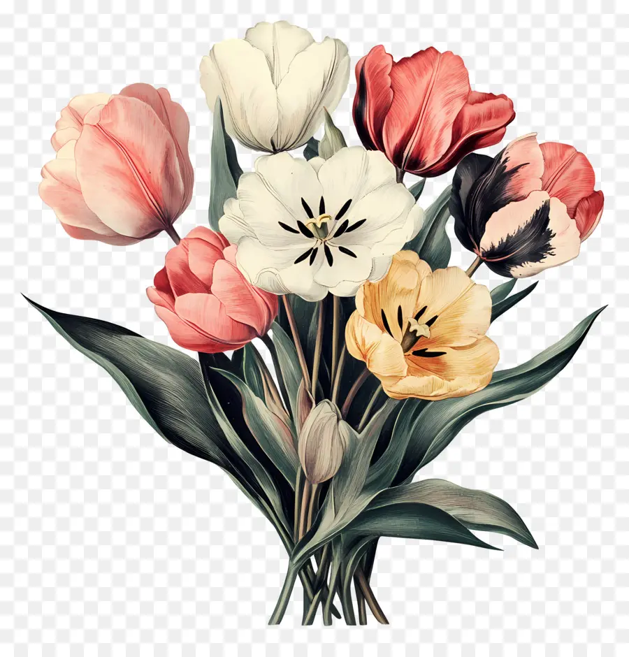 Bouquet De Tulipes，Tulipes Roses PNG