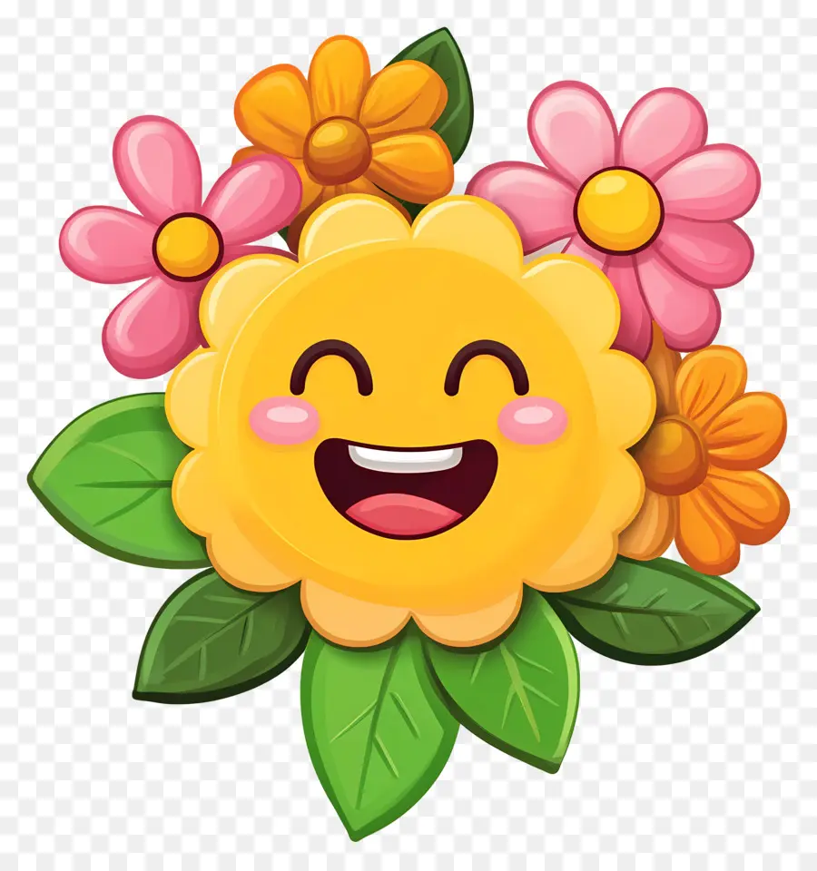 Anniversaire Emoji，Caricature De Fleur Souriante PNG