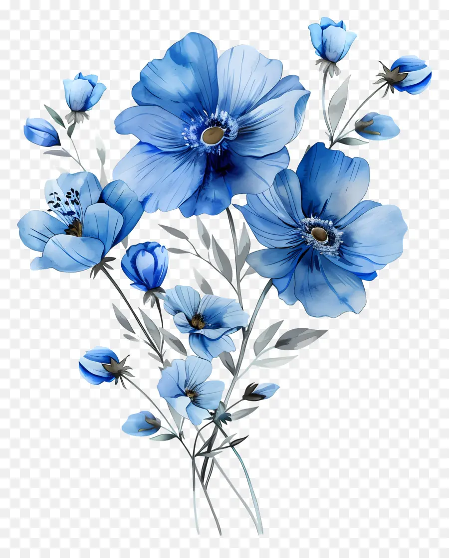 Bouquet Bleu，Fleurs Bleues PNG