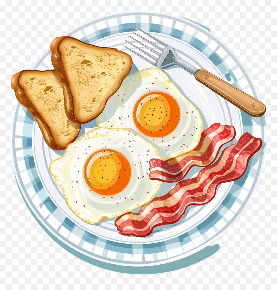 Assiette De Petit Déjeuner，Oeufs Et Bacon PNG