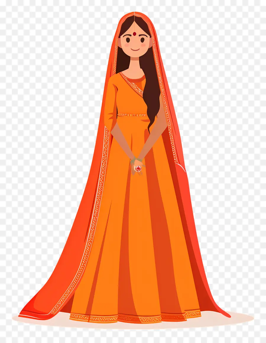 Mariée Indienne，Femme En Robe Orange PNG