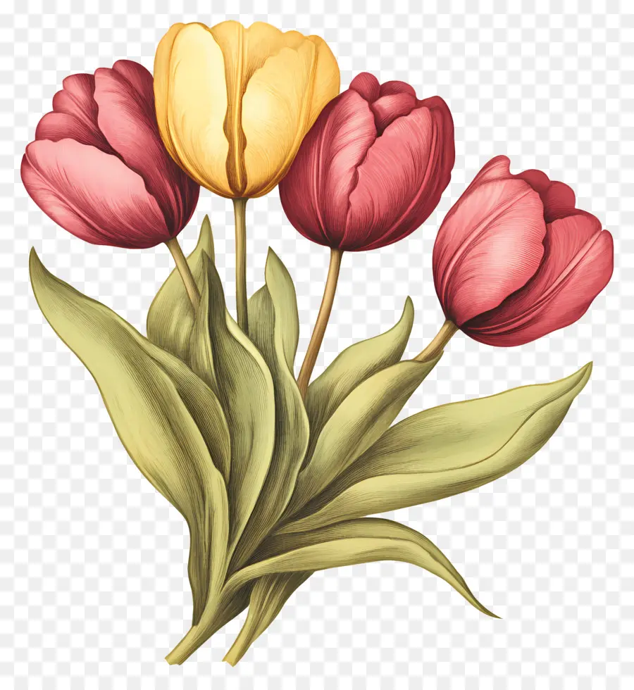 Bouquet De Tulipes，Tulipes Roses PNG