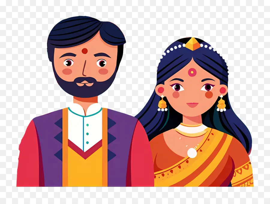 Couple De Mariage Indien，Couple En Tenue Traditionnelle PNG