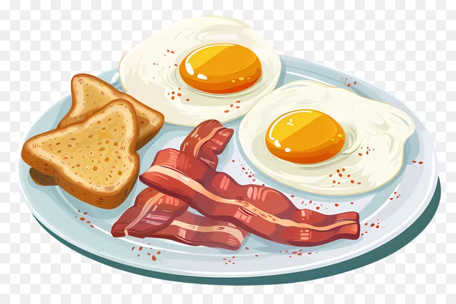 Assiette De Petit Déjeuner，Oeufs Et Bacon PNG