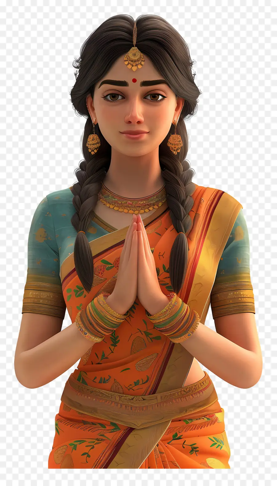 Femme Indienne，Femme Traditionnelle En Sari Orange PNG