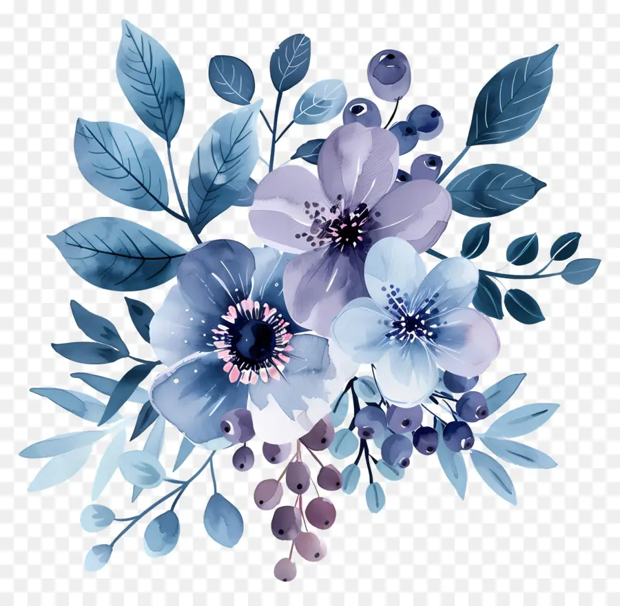 Bouquet Bleu，Fleurs Violettes PNG