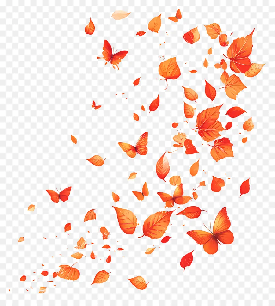 Feuilles Flottantes，Feuilles D'automne Et Papillons PNG