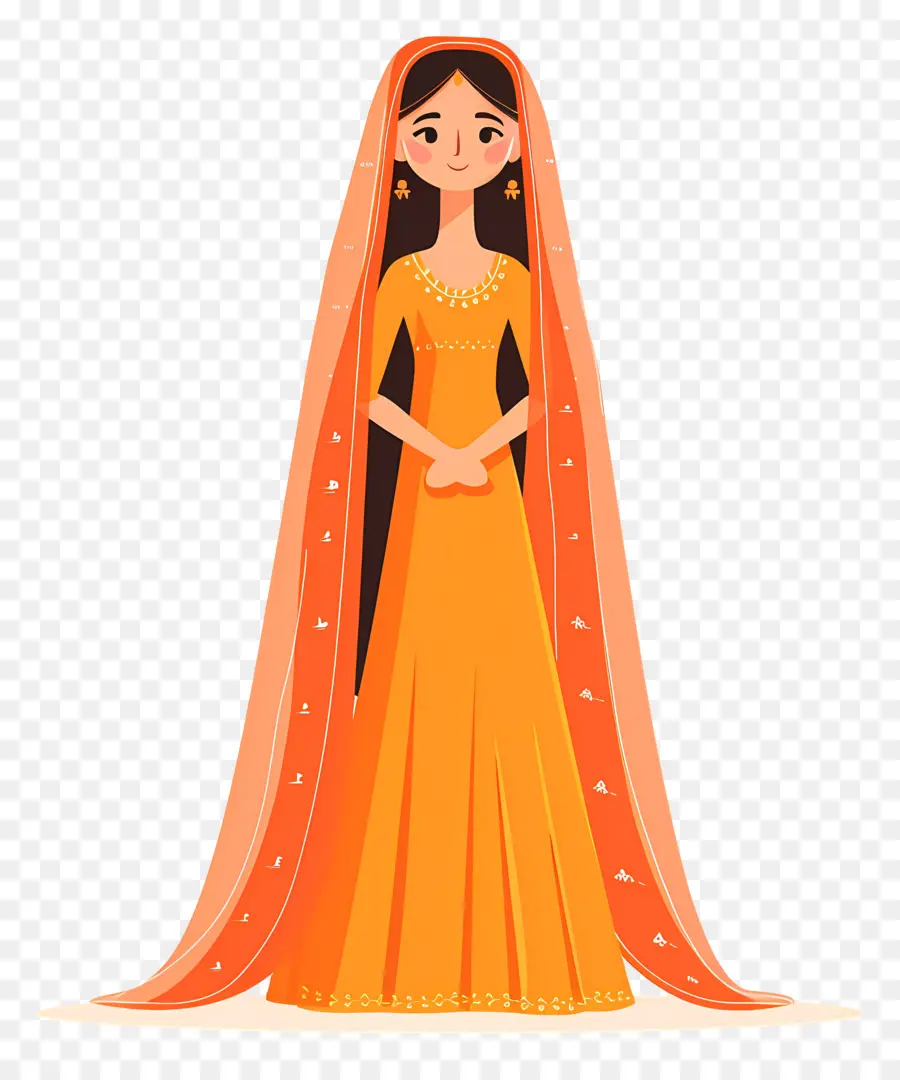 Mariée Indienne，Femme En Robe Orange PNG