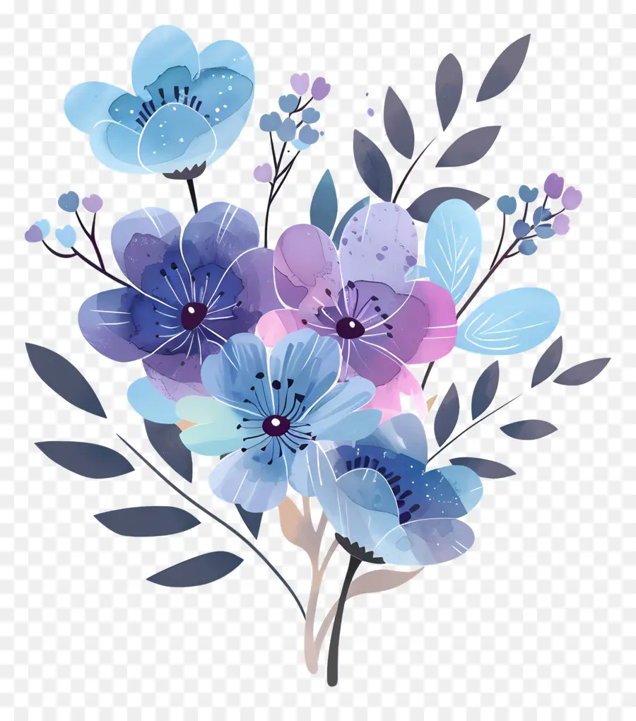 Bouquet Bleu，Fleurs Violettes PNG