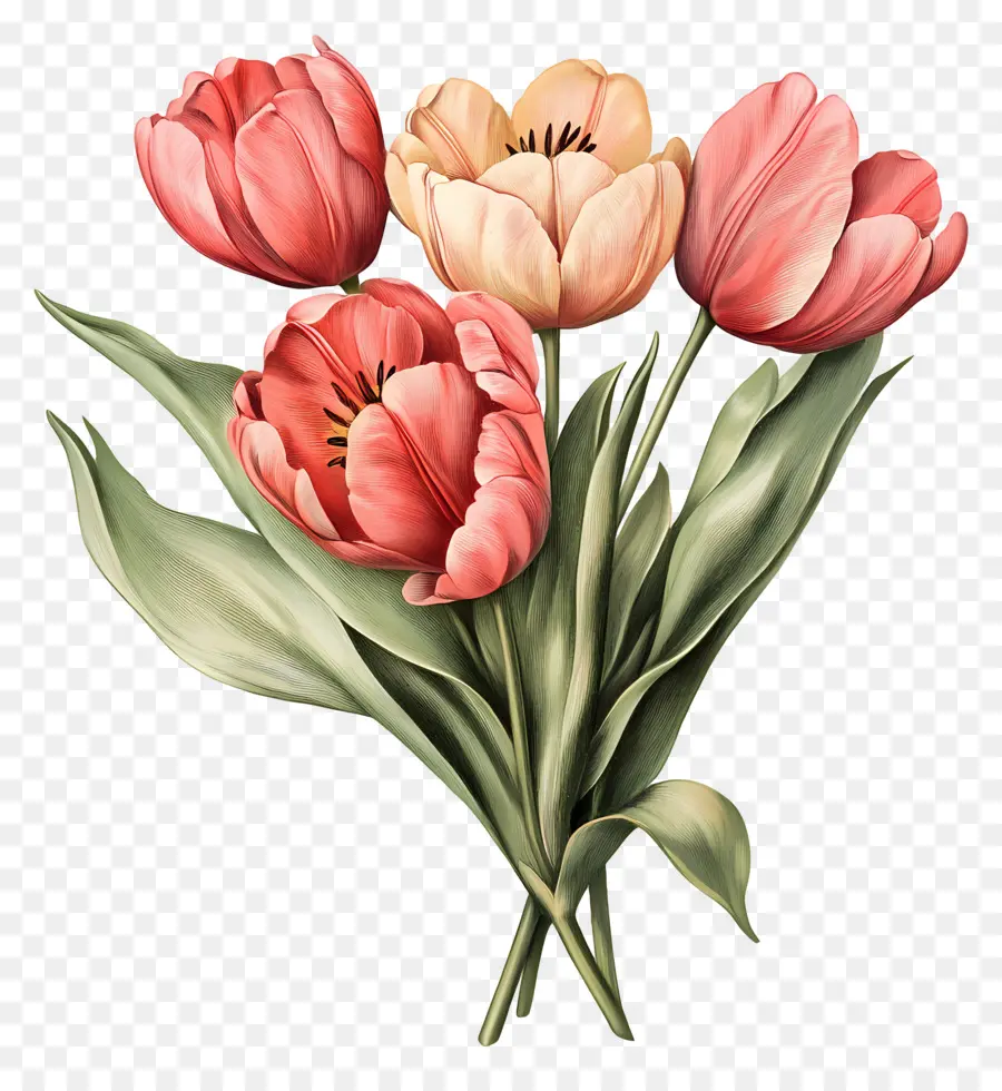 Bouquet De Tulipes，Tulipes Roses PNG