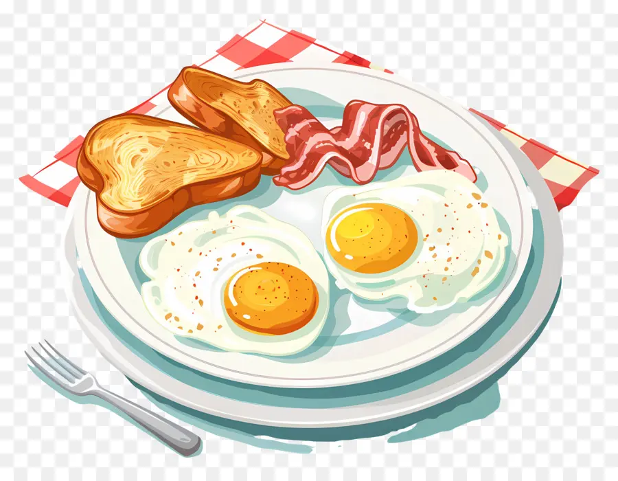 Assiette De Petit Déjeuner，Oeufs Et Bacon PNG