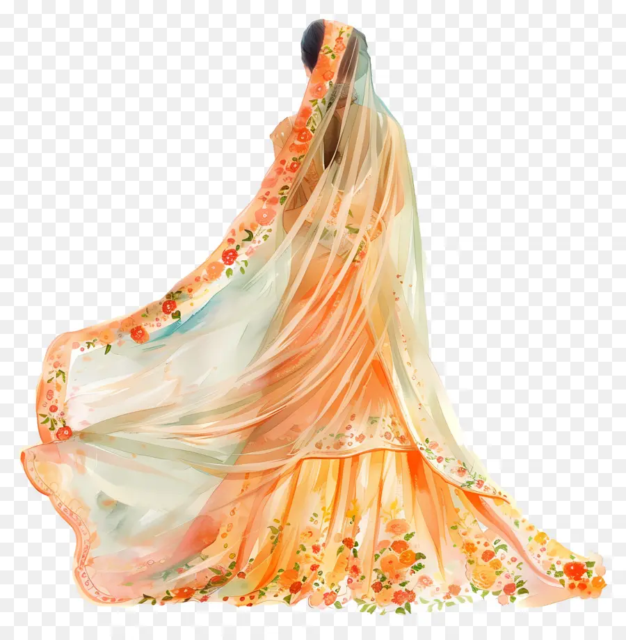 Robe De Mariée Aquarelle，Femme En Robe à Fleurs PNG