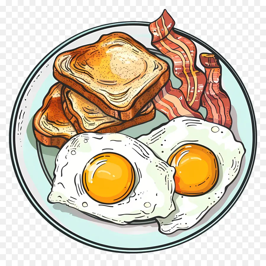 Assiette De Petit Déjeuner，Oeufs Et Bacon PNG