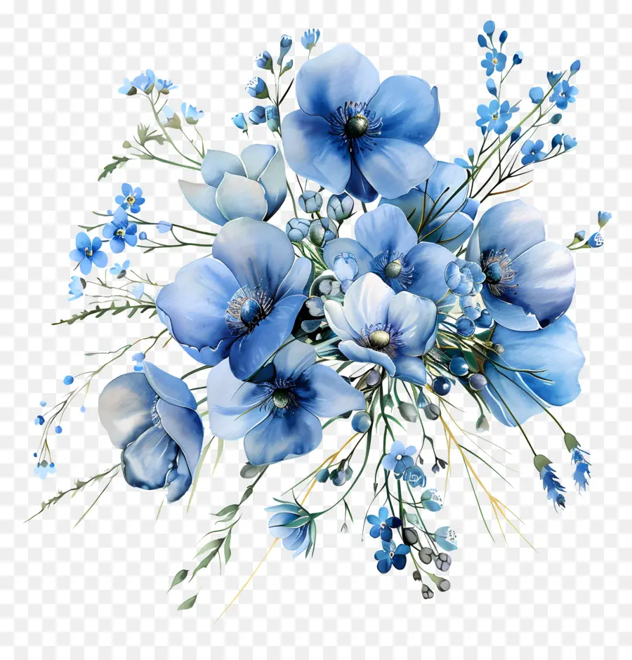 Bouquet Bleu，Fleurs Bleues PNG