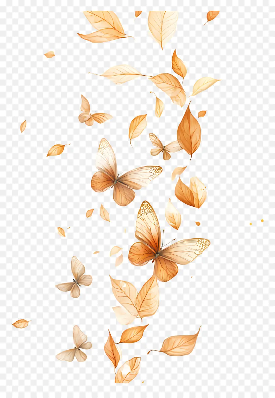 Feuilles Flottantes，Feuilles D'automne Et Papillons PNG