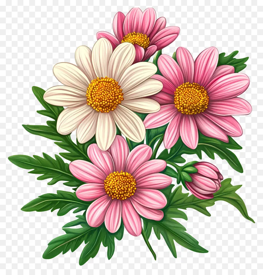 Bouquet De Marguerites，Fleurs Roses PNG