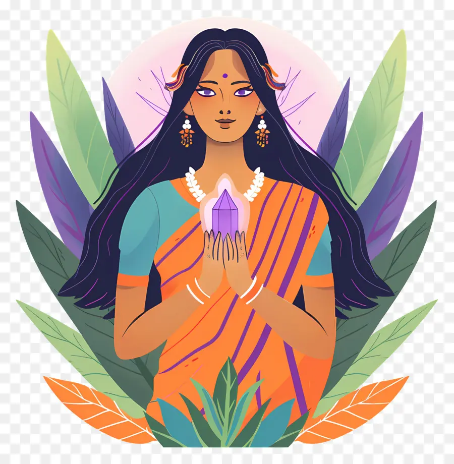 Fille Indienne，Femme Avec Cristal PNG