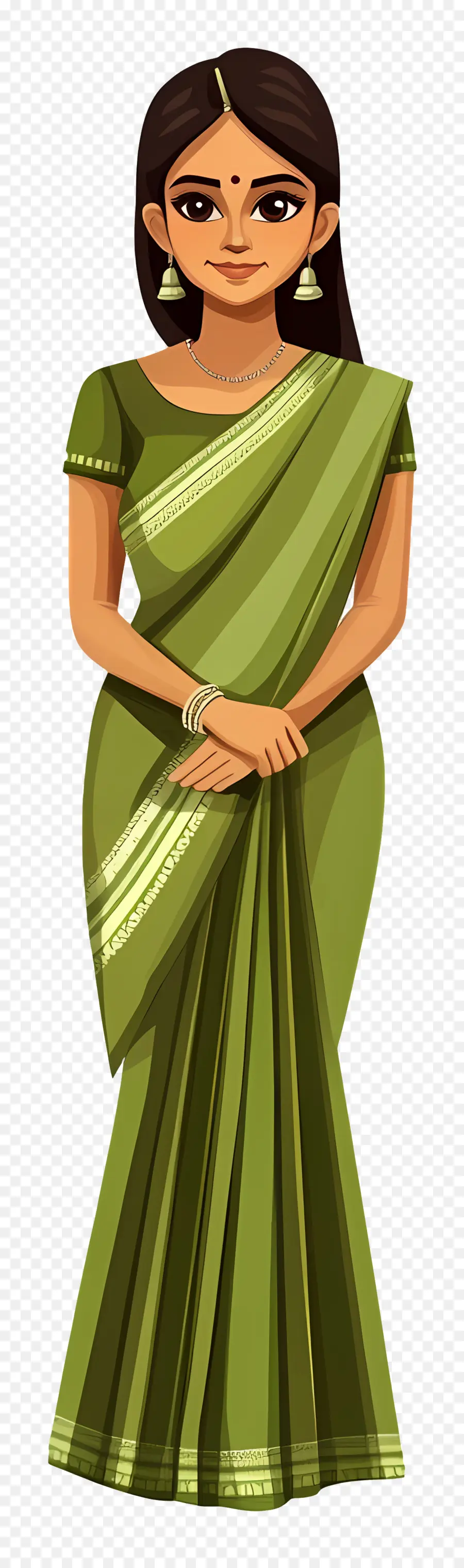 Fille Indienne，Femme En Sari Vert PNG