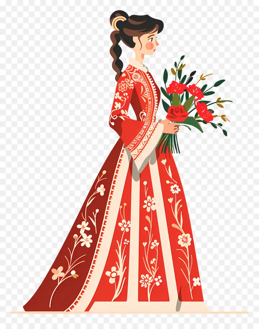 Mariée De Dessin Animé，Femme En Robe Rouge PNG