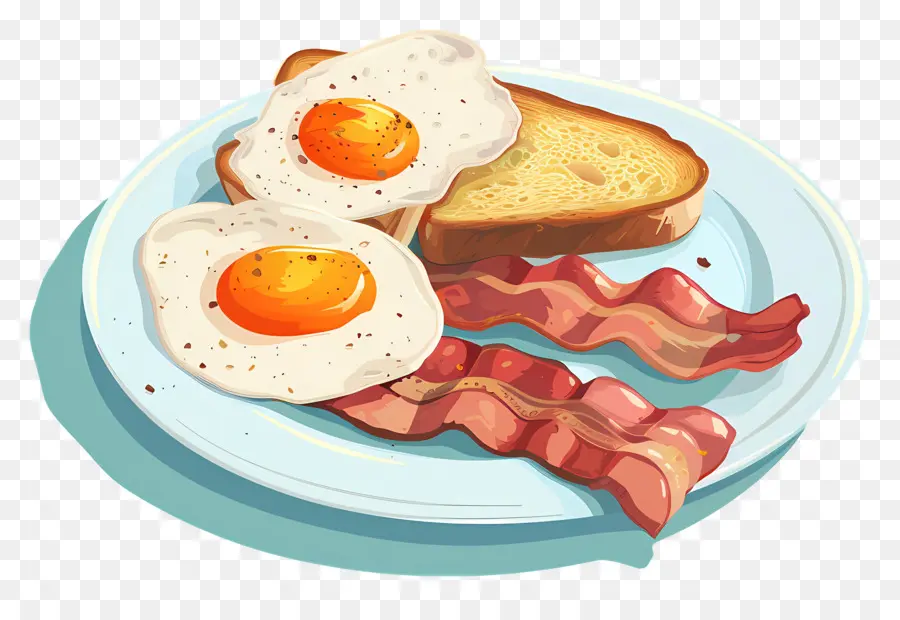 Assiette De Petit Déjeuner，Oeufs Et Bacon PNG