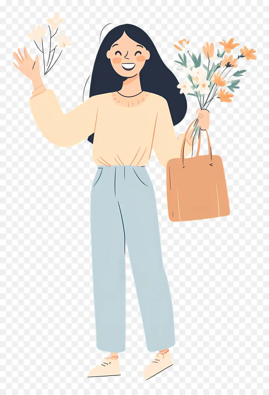 Fille Heureuse，Femme Aux Fleurs PNG