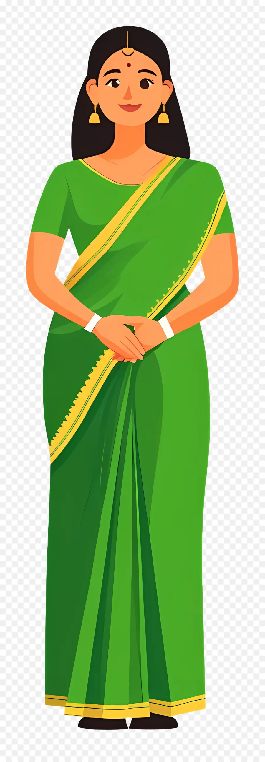 Fille Indienne，Femme En Sari Vert PNG