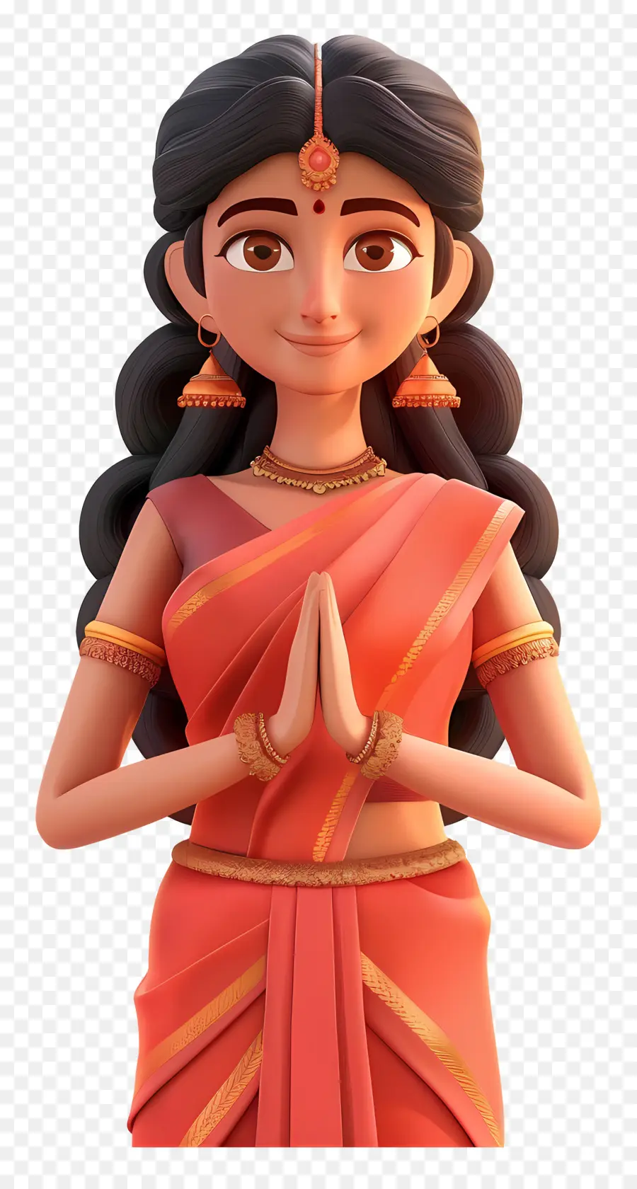 Femme Indienne，Femme Traditionnelle En Sari Orange PNG