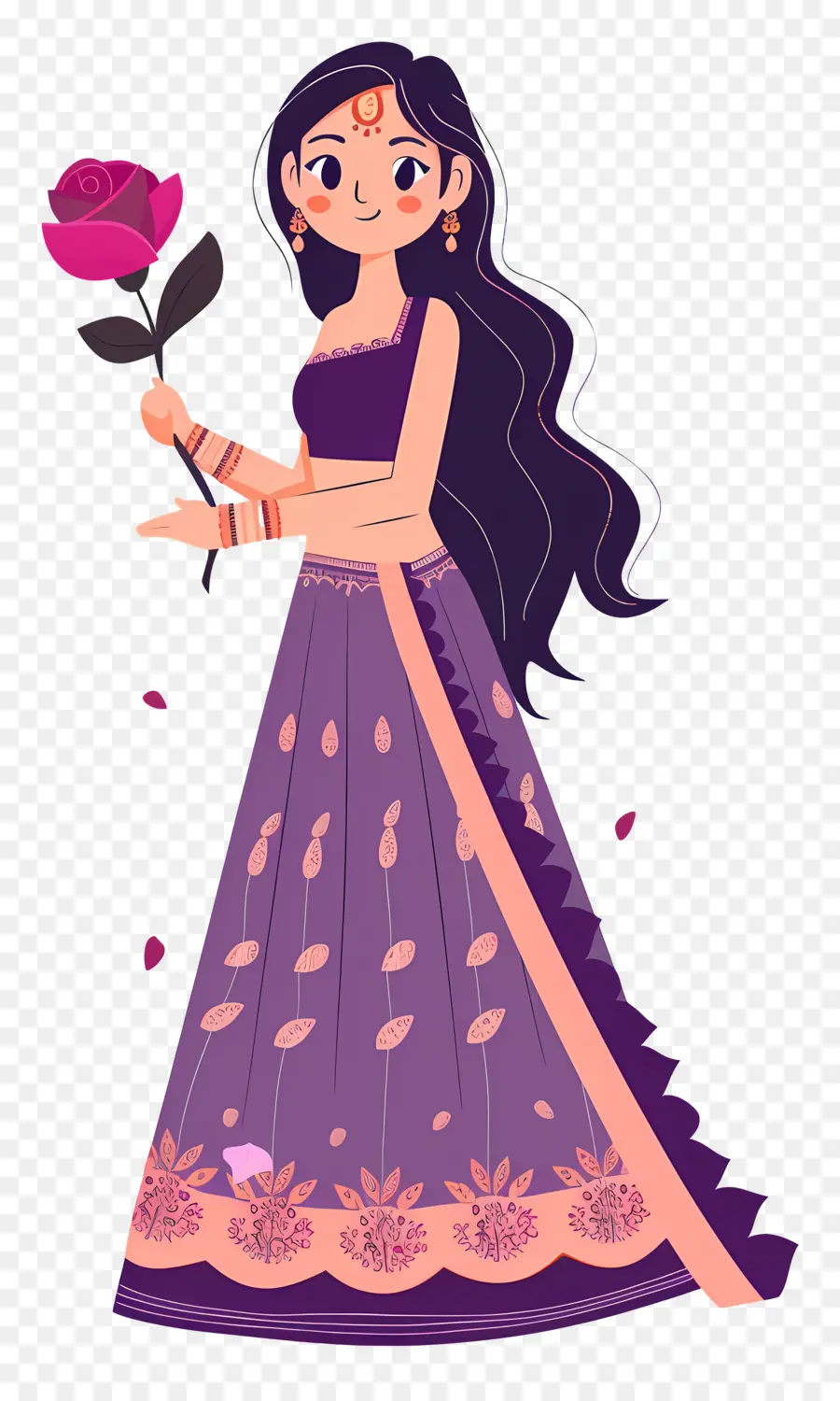 Dessin Animé Femme Indienne，Femme à La Rose PNG