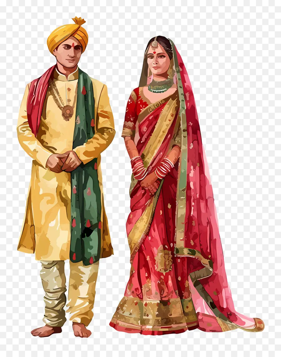 Couple De Mariage Indien，Vêtements Traditionnels PNG