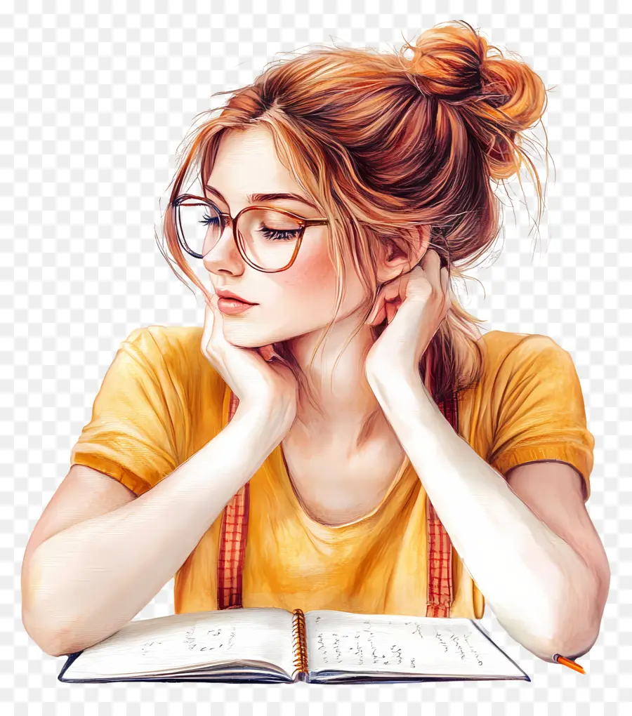 Fille étudiante，Fille Lisant PNG