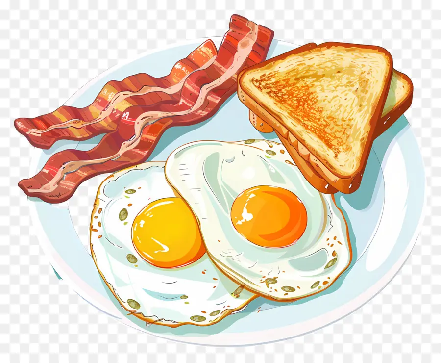 Assiette De Petit Déjeuner，Oeufs Et Bacon PNG