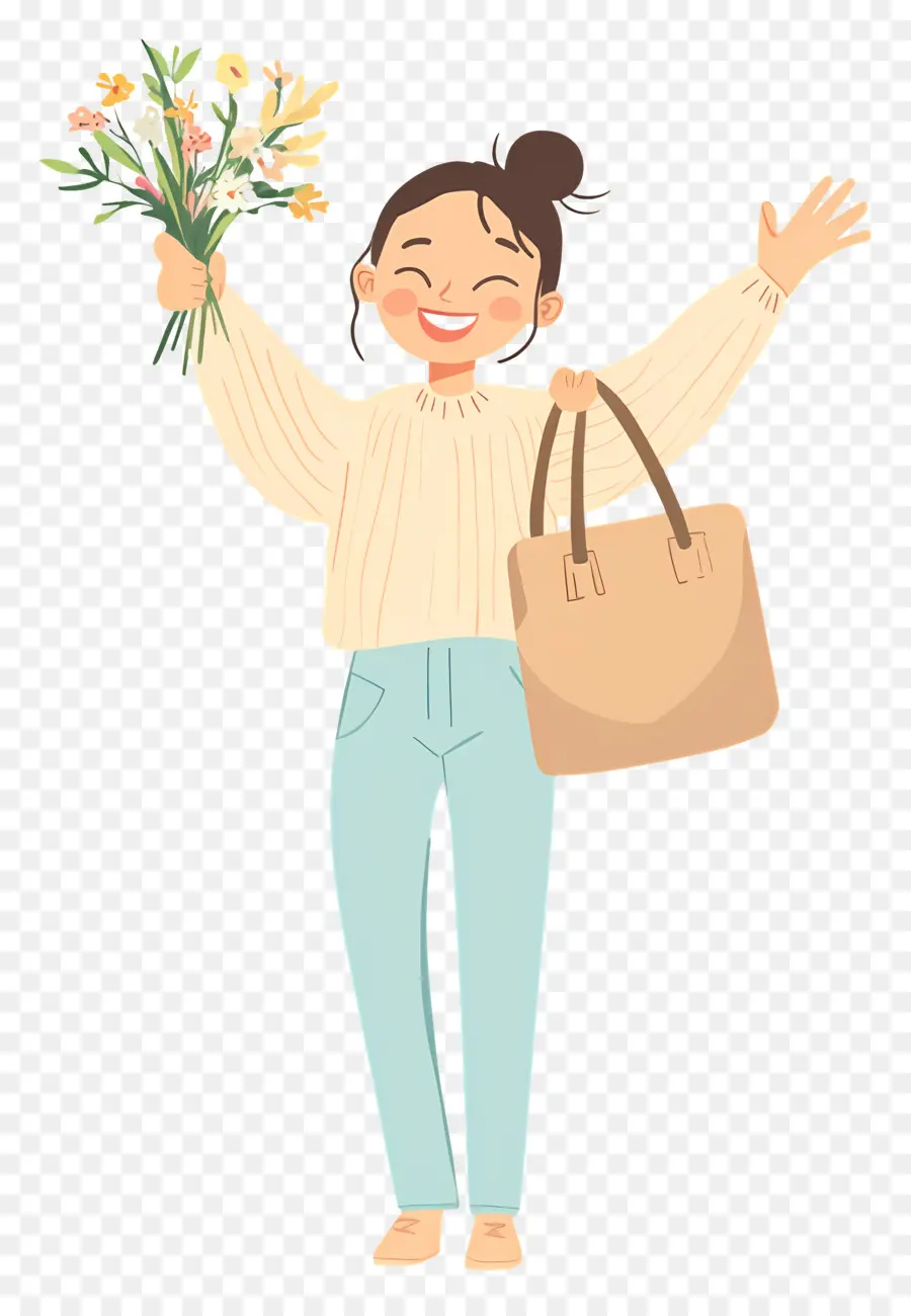 Fille Heureuse，Femme Aux Fleurs PNG