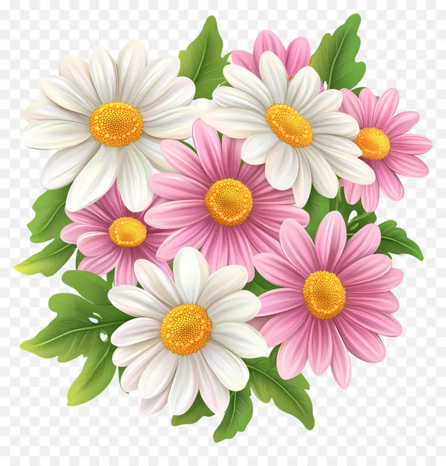 Bouquet De Marguerites，Fleurs Roses Et Blanches PNG